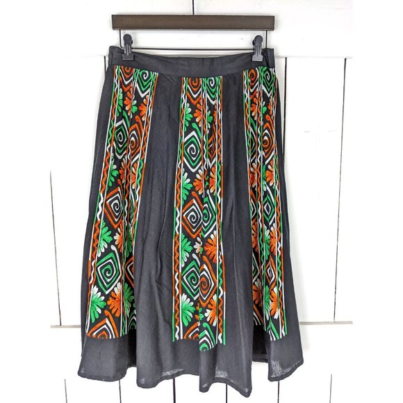 90s vintage tribal Aztec print  cotton circle skirt - Picture 2 of 4